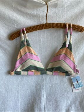 Roxy Pastel Chevron Triangle Bikini Top — Pink, Peach & Olive